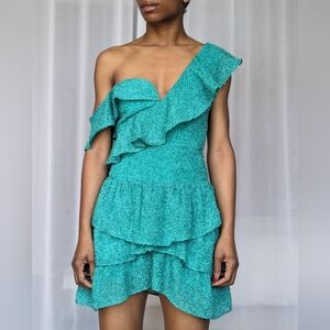 NWT Unique Sau Lee Gia Ruffle Teal Mini Dress | Size 0